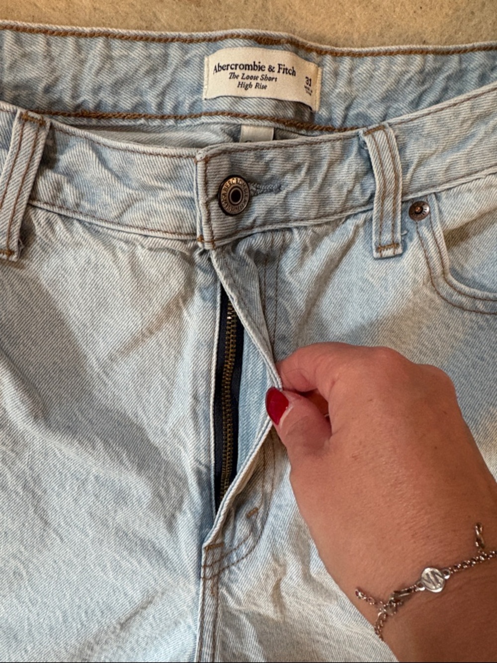 Abercrombie & Fitch Pale Blue Denim High-Waist Shorts - Picture 3 of 5